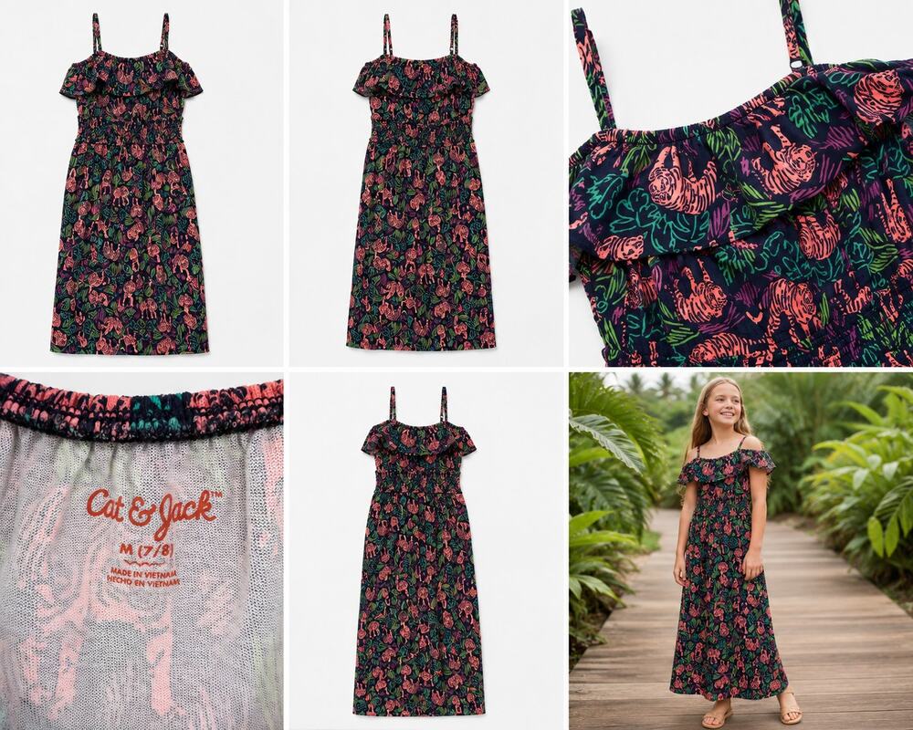 Cat & Jack Girls Tropical Print Maxi Dress – Size M (7/8)